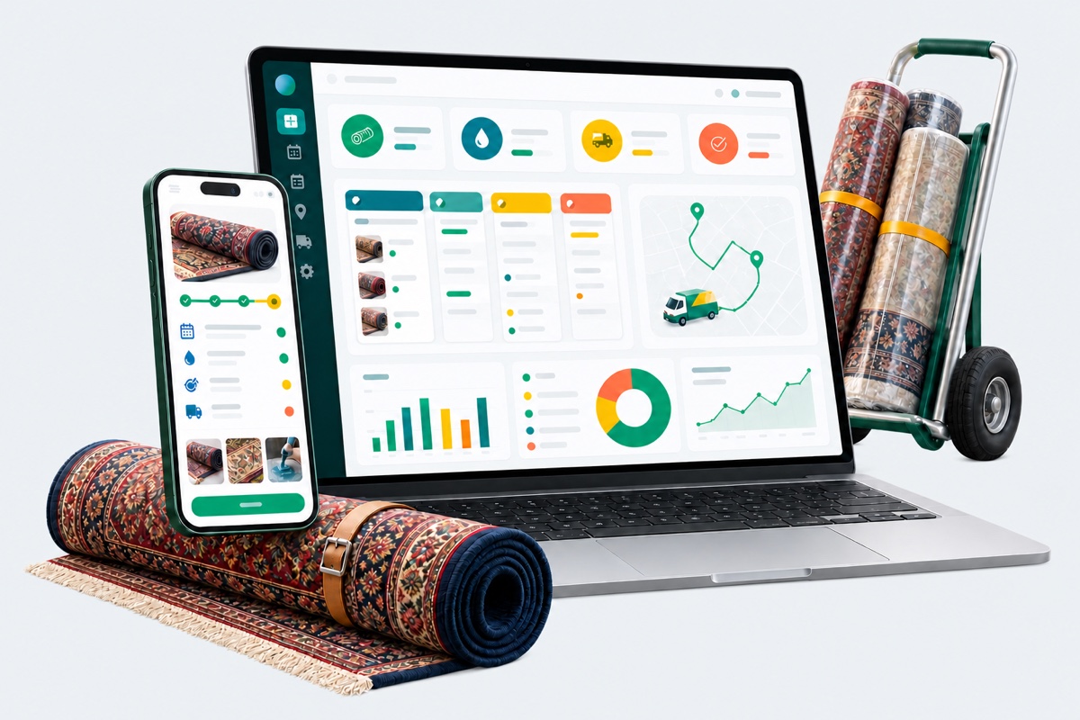 داشبورد نرم افزار مدیریت قالیشویی پازیریک در موبایل و لپ تاپ